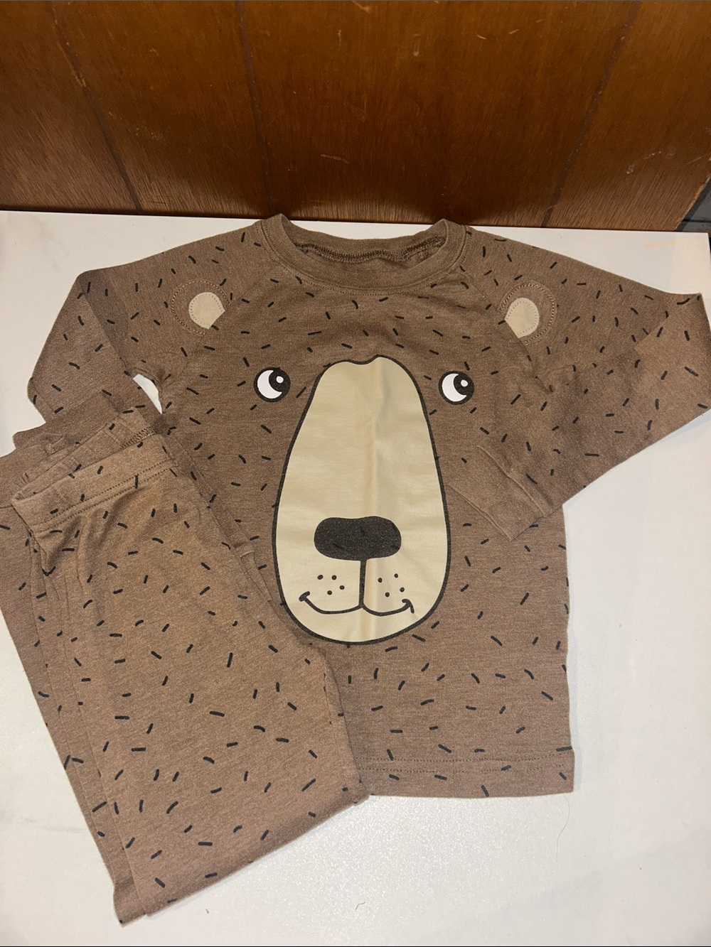 5/$20 Carter's | Brown Bear Face Pajama Set with Cream Accent